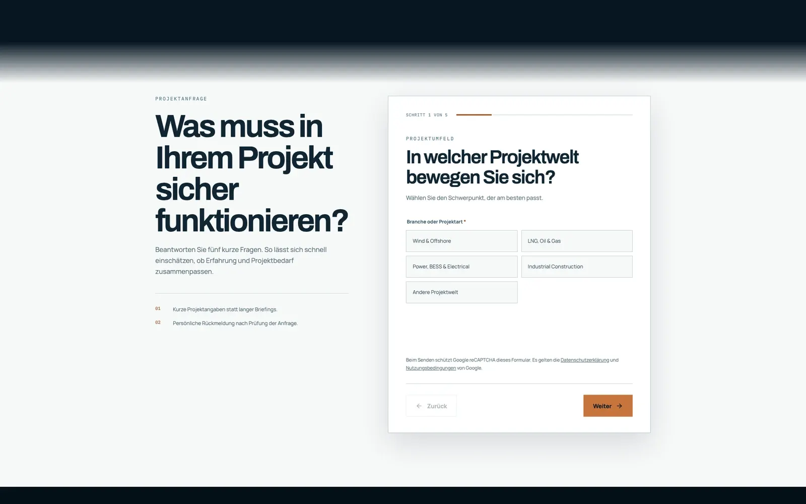Erster Schritt der öffentlichen Projektanfrage von Gerhard Sartory mit Auswahl des Projektumfelds. Browseraufnahme vom 6. Oktober 2026.