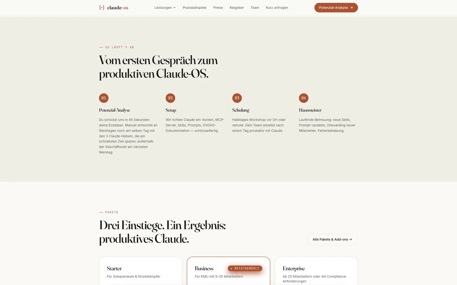 Claude-OS: Ansicht unserer Website