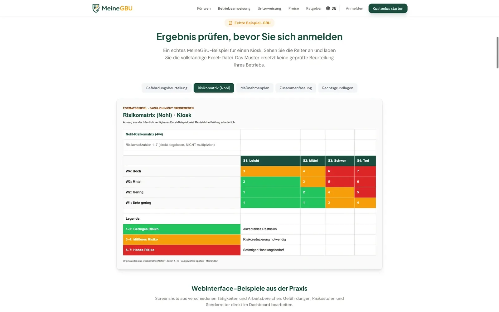 MeineGBU: Ansicht unserer Website