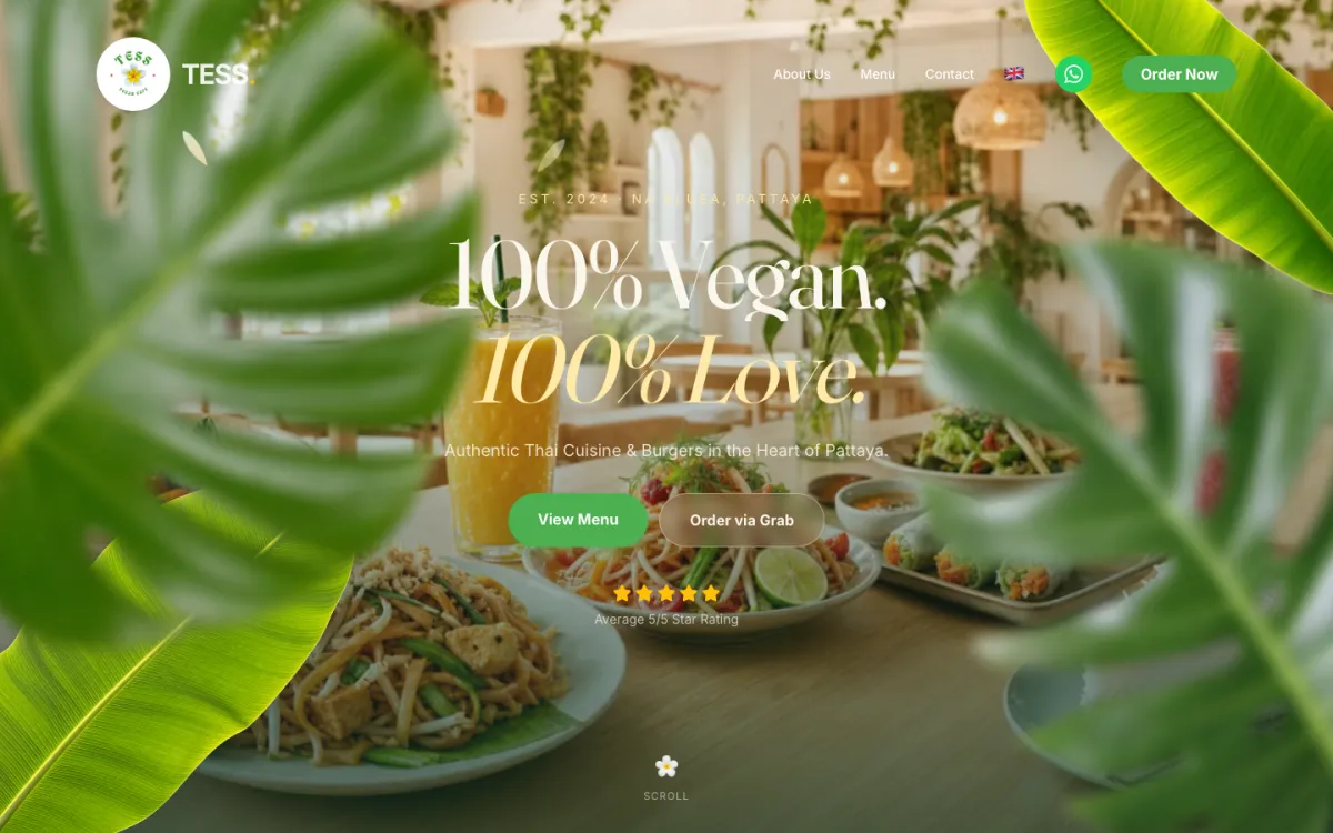 Startseite der von lol.marketing gebauten Website des Tess Vegan Cafe